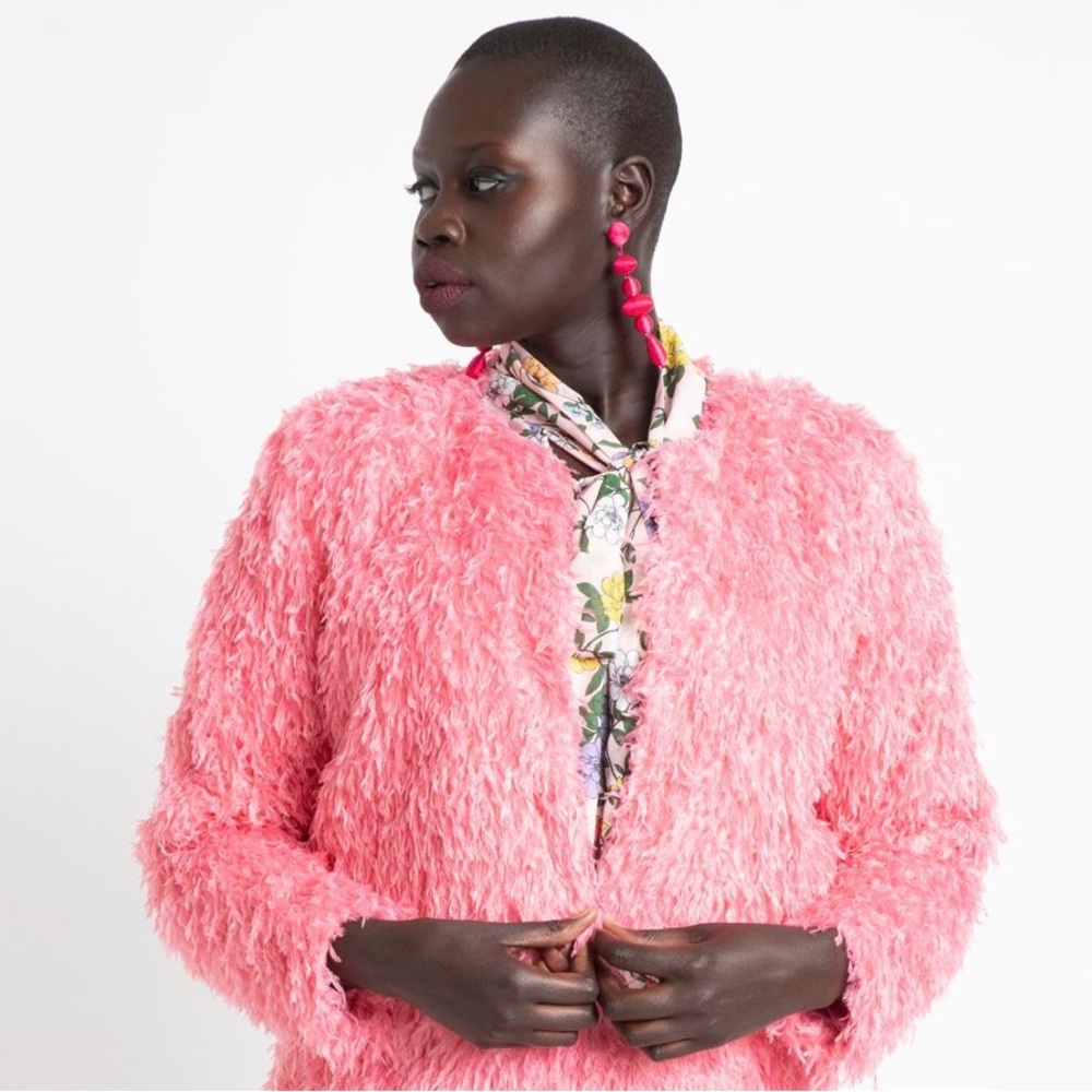 Eloquii feather fringe jacket - Pink - 14/16
